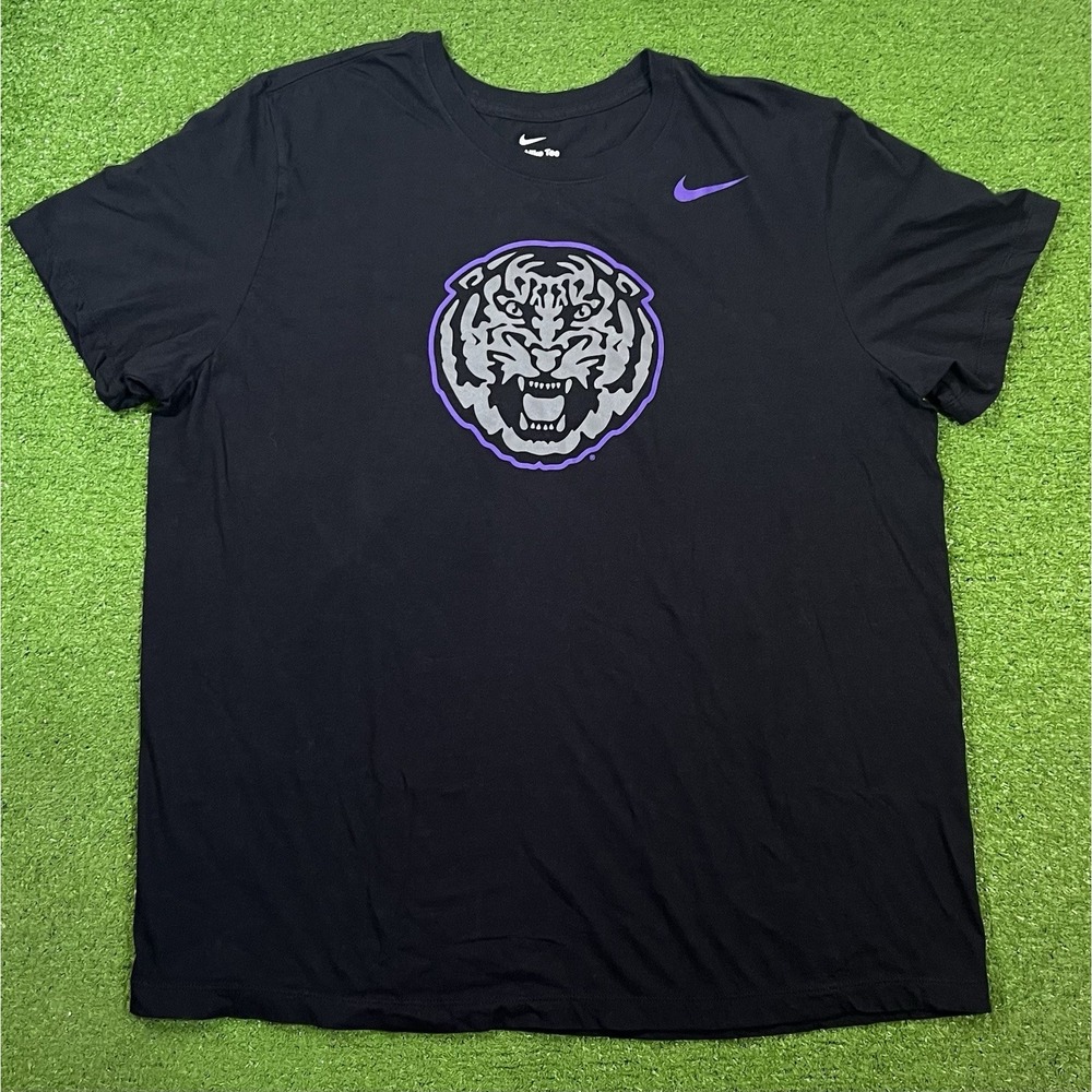 Retro LSU Tigers Shirt 2XL Black Purple Nike Football Throwback Mike Tiger Logo
